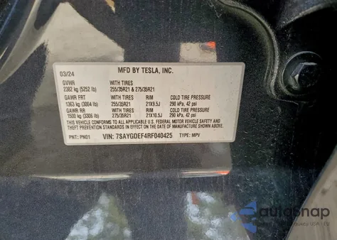 2024 Tesla Model Y из США, поврежденный, VIN 7SAYGDEF4RF040425